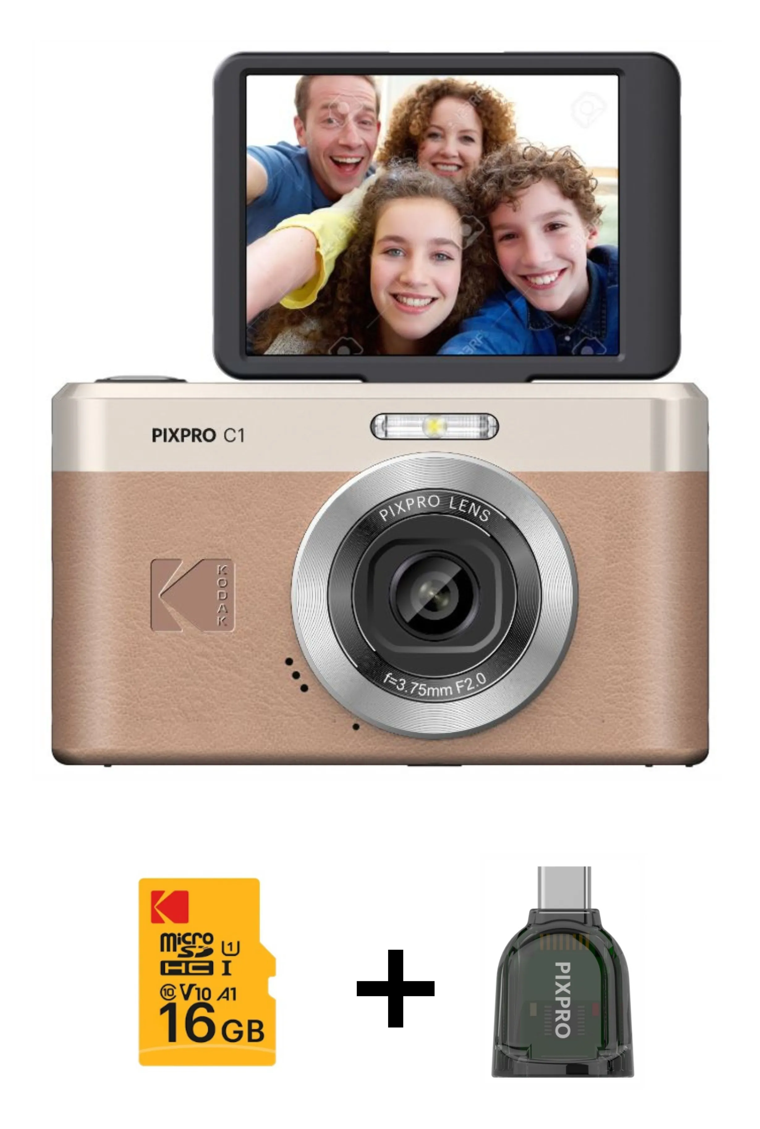 KODAK Digital Camera Pixpro C1 CMOS 5x 16MP Brown - Bundle